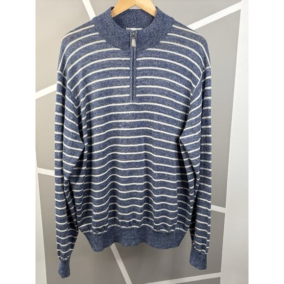 Peter Millar Wells ¼ Zip Merino Wool Linen Pullover Men’s XL Navy White Stripe - Picture 1 of 15
